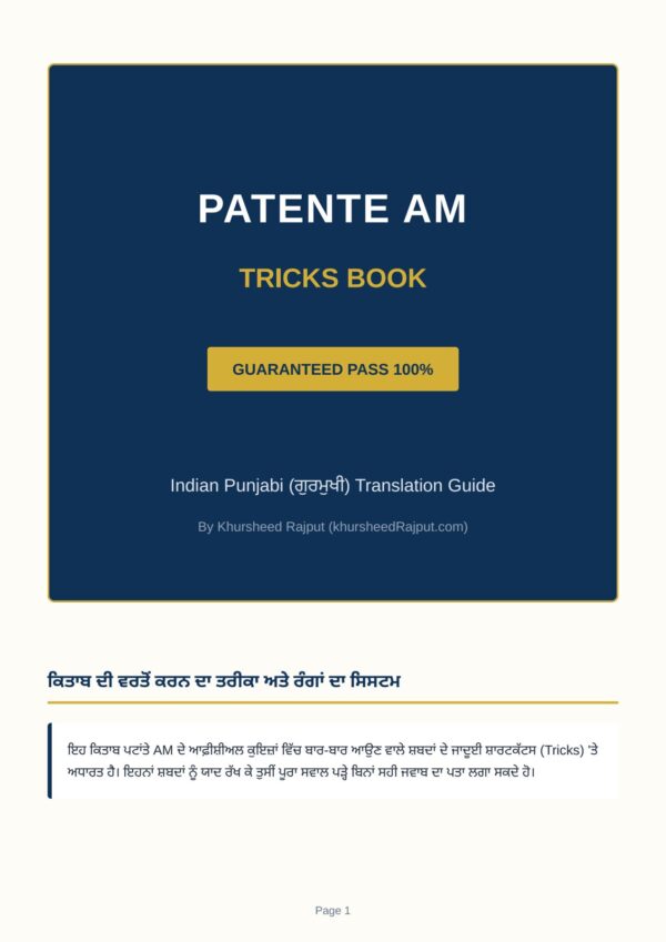 Patente AM PDF Book Indian Punjabi Translation - Vero Falso Short-Cut Tricks